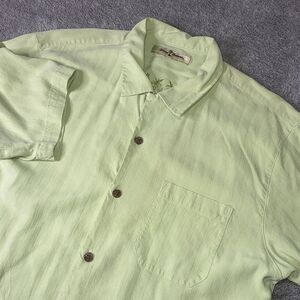 Tommy Bahama Mens‎ M Silk S Button Up Shirt Green Loop Collar